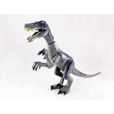 dinosaur baryonyx with dark blue and metallic light blue spots