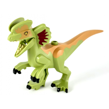 olive green dinosaur dilophosaurus second version with flexible rubber tail dark red and medium nougat markings