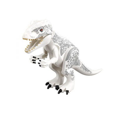 white dinosaur indominus rex with dark bluish gray spots