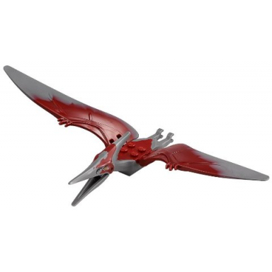 dark bluish gray dinosaur pteranodon with dark red back and large curved nostrils