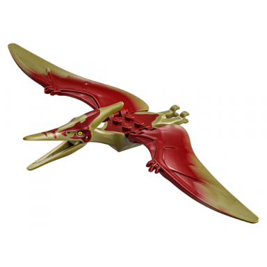 olive green dinosaur pteranodon with dark red back and small oval nostrils
