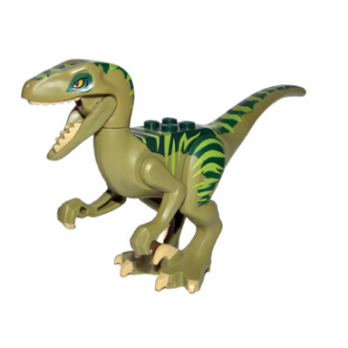 olive green dinosaur raptor velociraptor with dark green back lime markings and tan claws