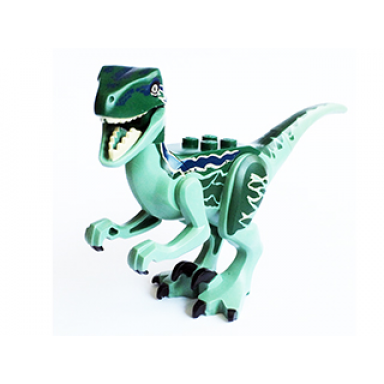 sand green dinosaur raptor velociraptor with dark green back and dark blue markings jurassic world blue
