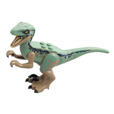 dark tan dinosaur raptor velociraptor with sand green back jurassic world blue