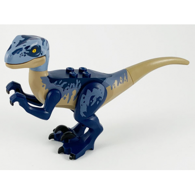 dark tan dinosaur raptor velociraptor with dark blue and sand blue markings dark blue eye patch