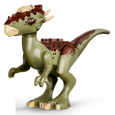 olive green dinosaur stygimoloch with reddish brown back and dark brown spots