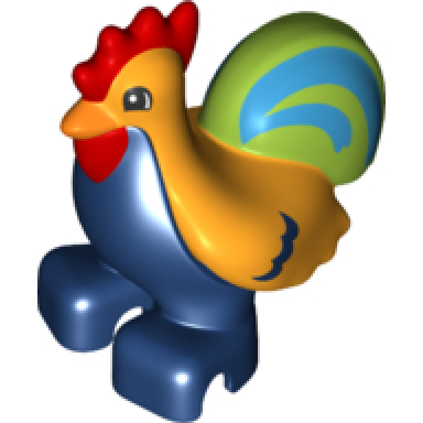 dark blue duplo chicken rooster two feet with lime tail