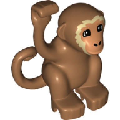 medium nougat duplo monkey curled tail turned to side with nougat face and tan hair pattern