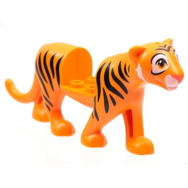 orange big cat with 2 x 2 cutout with black tiger stripes coral nose and white trim on face pattern rajah