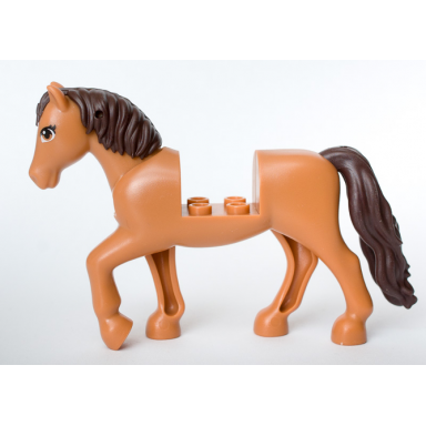 medium nougat horse with 2 x 2 cutout and movable neck with molded dark brown tail and mane and printed eyes pattern