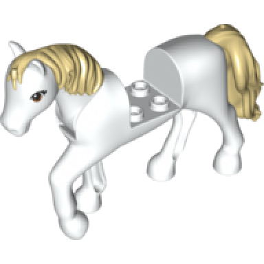 white horse with 2 x 2 cutout and movable neck with molded tan tail and mane and printed eyes pattern