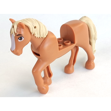 medium nougat horse with 2 x 2 cutout and movable neck with molded tan tail and mane and printed white blaze pattern