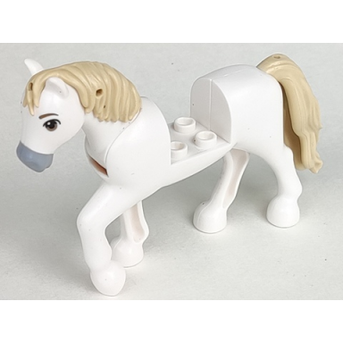 white horse with 2 x 2 cutout and movable neck with molded tan tail and mane and printed dark bluish gray nose pattern