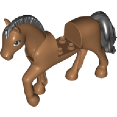 medium nougat horse with 2 x 2 cutout and movable neck with molded black tail and roached mane and printed eyes pattern