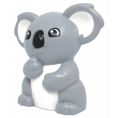 light bluish gray duplo koala with black eyes and nose white inner ears and stomach pattern