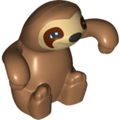 medium nougat duplo sloth with tan face black nose and eyes with dark brown outline pattern