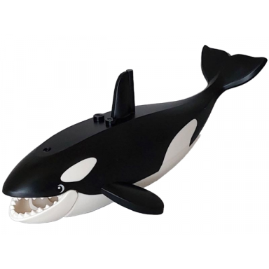 black whale orca with molded white spots and printed eyes pattern