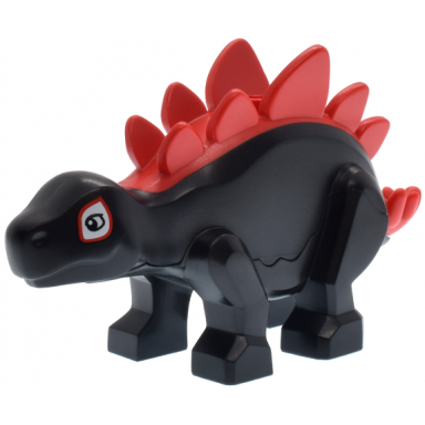 dinosaur stegosaurus with molded red spines and printed white eye patches with red borders pattern marvel dino-spin