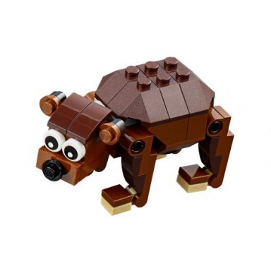bear with black eyes with pupils pattern and reddish brown round plate ears - brick built