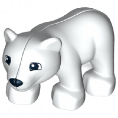white duplo bear baby cub with black muzzle and square eyes pattern