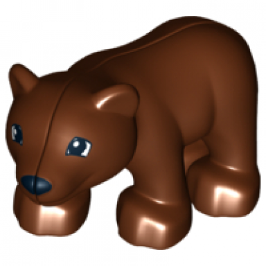 reddish brown duplo bear baby cub with black muzzle and square eyes pattern