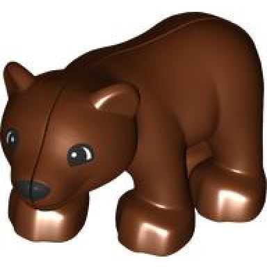 reddish brown duplo bear baby cub with black muzzle and eyes semicircular pattern