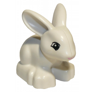 duplo bunny rabbit head pointed straight with black eyes squared and thin bright pink nose pattern