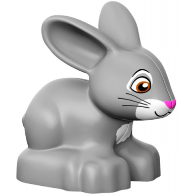 light bluish gray duplo bunny rabbit head pointed straight with whiskers and pink nose pattern