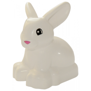 white duplo bunny rabbit head turned left with eyes top semicircular and dark pink nose pattern