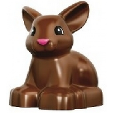 reddish brown duplo bunny rabbit head turned left with eyes top semicircular and dark pink nose pattern