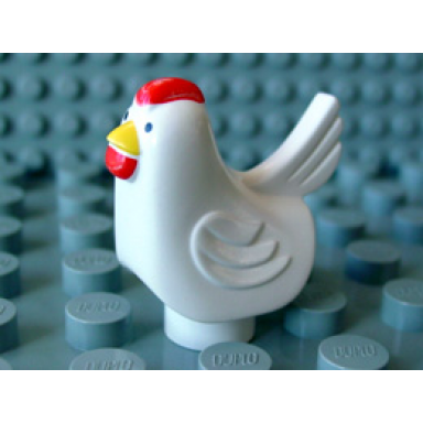 white duplo chicken hen eyes front