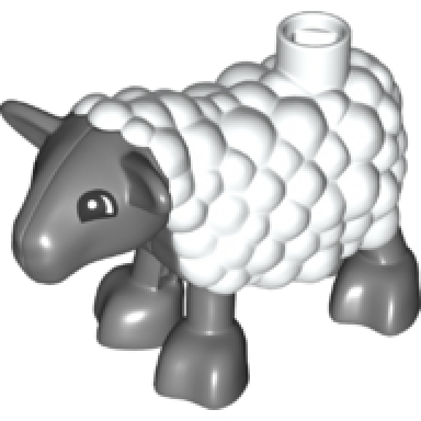 white duplo sheep lamb with dark bluish gray legs and head pattern