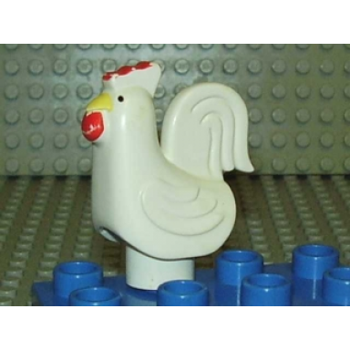 white duplo chicken rooster eyes front