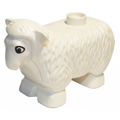 white duplo sheep with standing ears
