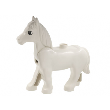 white duplo horse with movable head with eyes pattern undetermined type