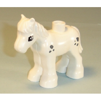 white duplo horse baby foal pony with small dark bluish gray spots