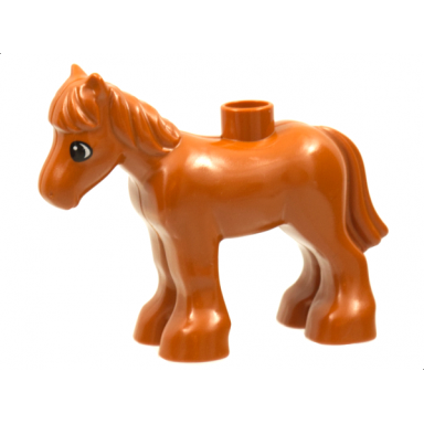 dark orange duplo horse baby foal pony with black outlined eyes