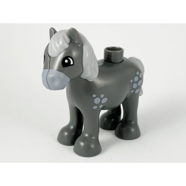 dark bluish gray duplo horse baby foal pony with light bluish gray mane tail spots and muzzle pattern
