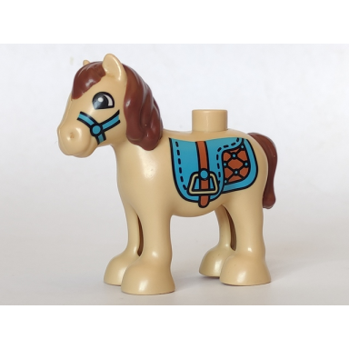 tan duplo horse baby foal pony with reddish brown mane and tail medium azure saddle with stirrups medium azure bridle pattern