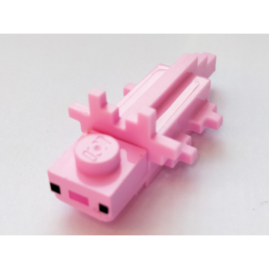 bright pink minecraft axolotl with magenta nose - brick built