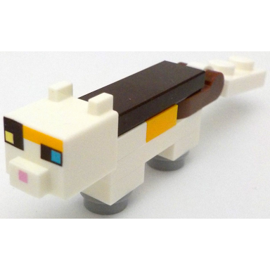 minecraft cat calico dark azure and bright light yellow eyes - brick built