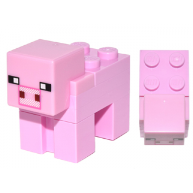 bright pink minecraft pig 2 x 2 plate white snout - brick built