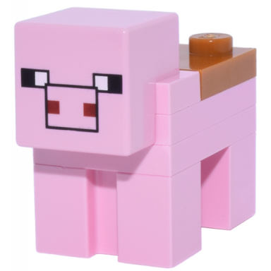 minecraft pig with saddle 2 x 2 modified tile plain snout with black outline - brick built