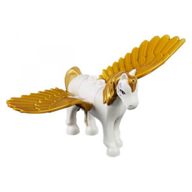 white pegasus elves with medium lavender eyes and gold mane and tail pattern golden glow
