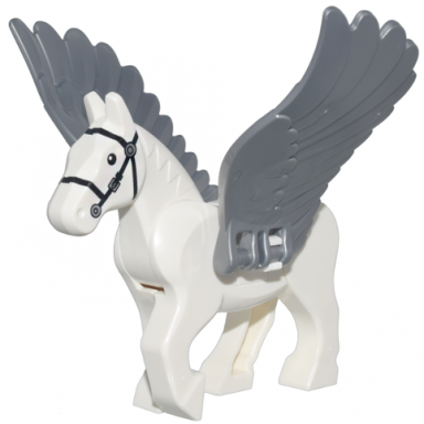 white pegasus movable legs with flat silver wings with black eyes white pupils and single silver buckle on black bridle pattern hp abraxan
