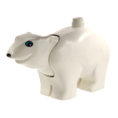 white duplo bear adult with movable head with black and sky blue round eyes black nose pattern