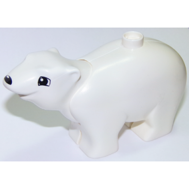 white duplo bear adult with movable head with black eyes squared and nose pattern
