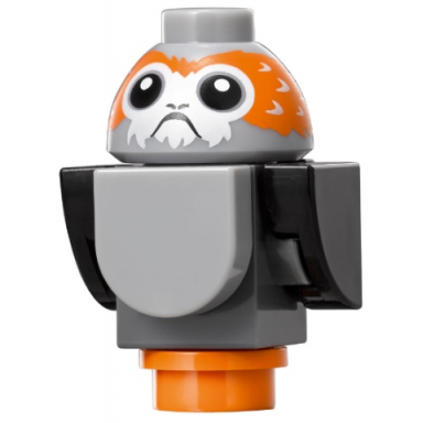 porg star wars with black wings and tail v-shaped between eyes - brick built