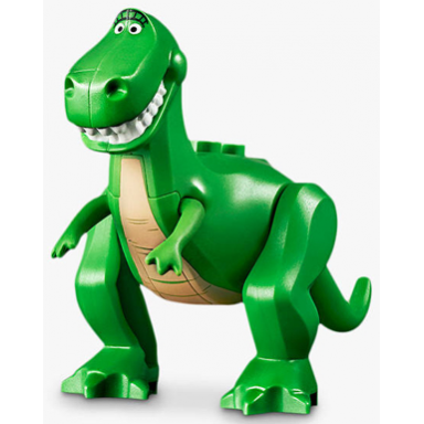 bright green dinosaur toy story rex tan stomach and eyebrows