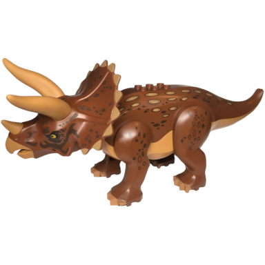 medium nougat dinosaur triceratops with reddish brown back and medium nougat and dark brown markings